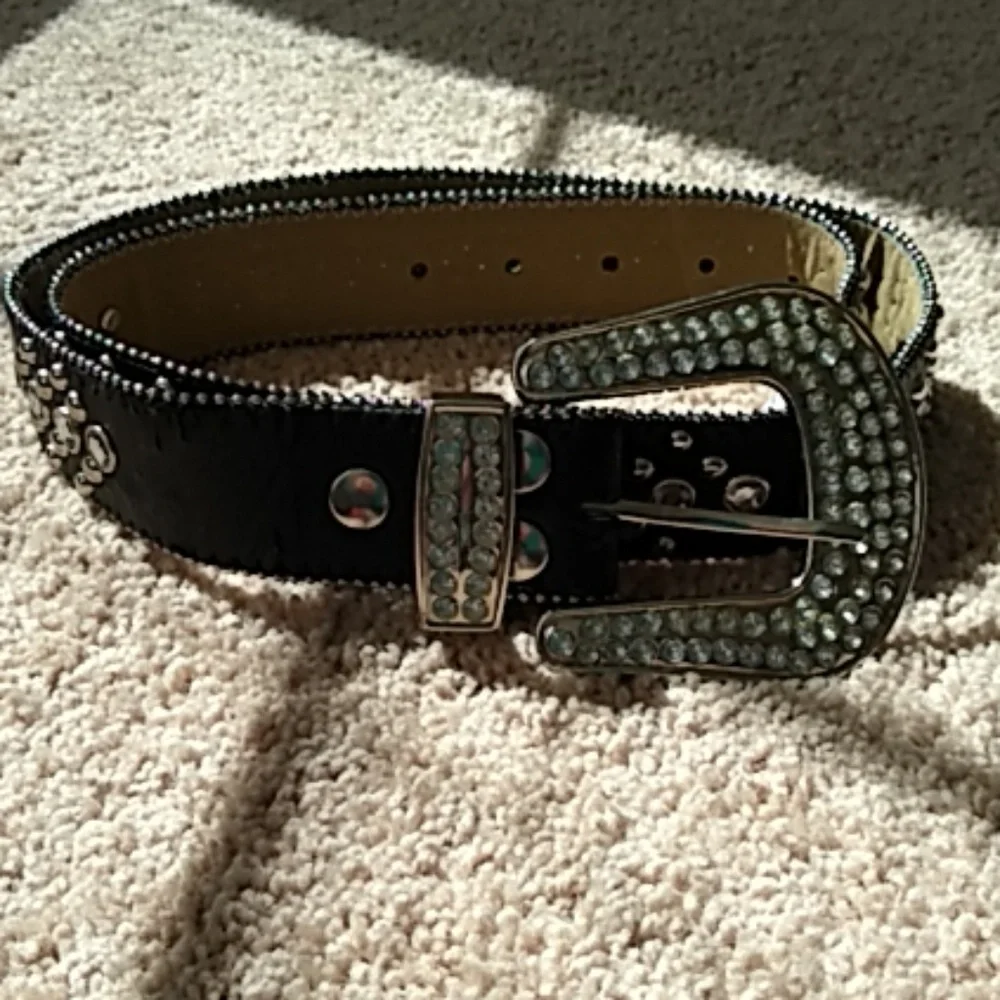 Genuine leather‎ western black bling belt size lg